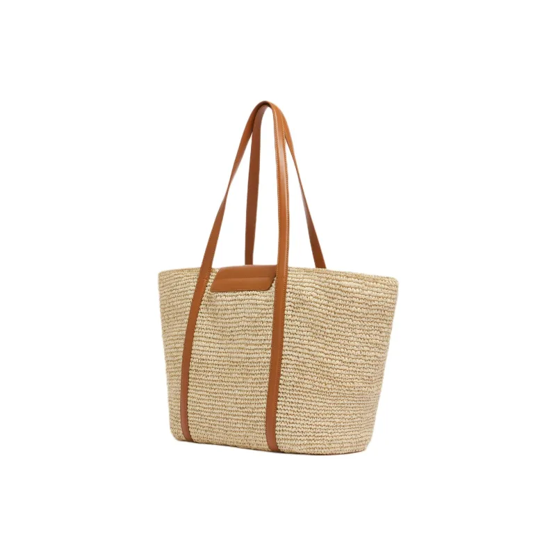 MARNI Trunkaroo Paper With Cow Leather Tote Bag, Shopping Bag, Shoulder Bag Medium Size Women's Beige & Brown-2