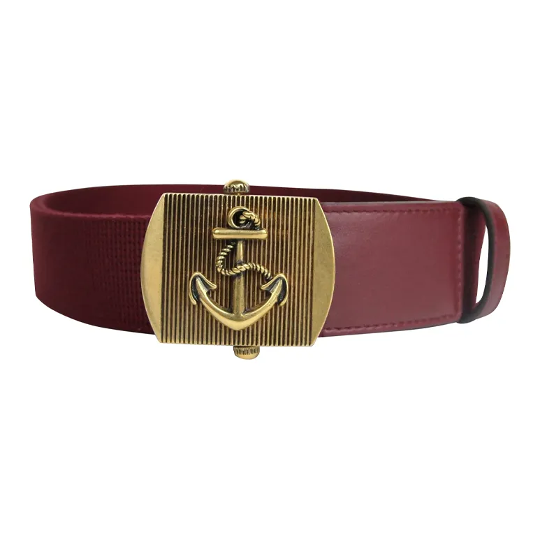 GUCCI Brass Belt Unisex Burgundy Color Width 3.5CM-0