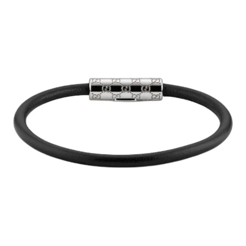 GUCCI Leather, Palladium Bracelets Unisex Black-1
