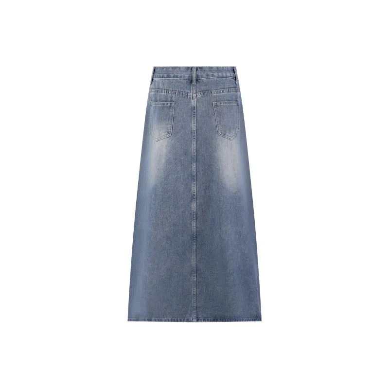 Mu Xiao Xin Denim Long Skirt Women's Blue-1