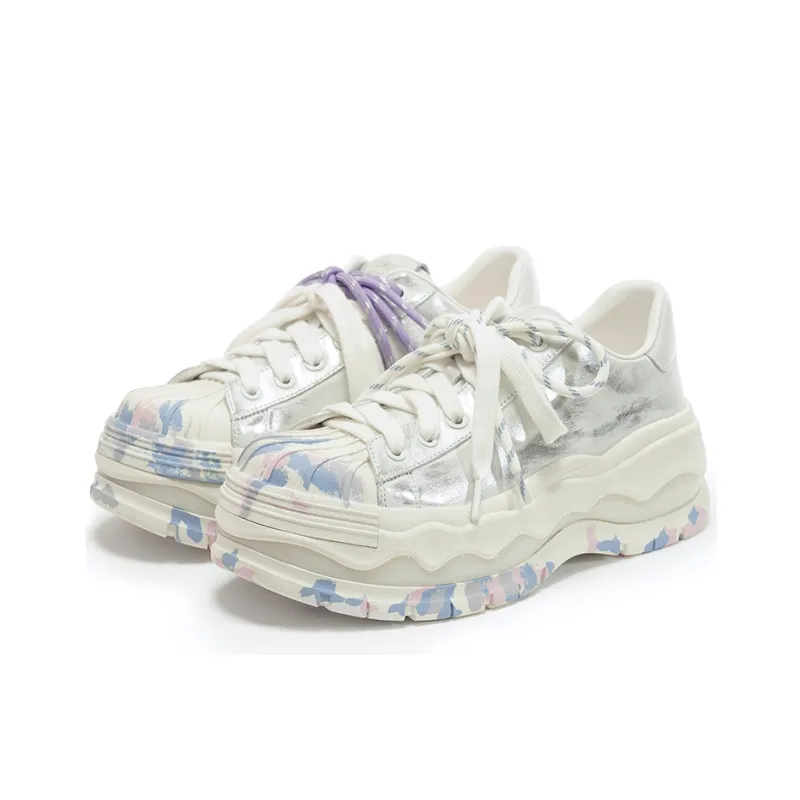 VITTORIO VENTURA Low Top Skateboard Shoes Women's Beige Colored Silver-2