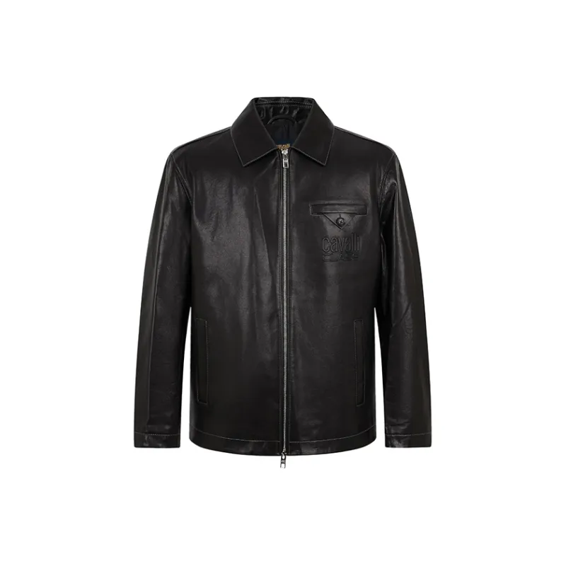 Cavalli Class Leather Jacket Men's Black-0