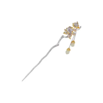 BYTHERE Hetian Jade Tassel Hairpin Pale Greenish White Jade Women's