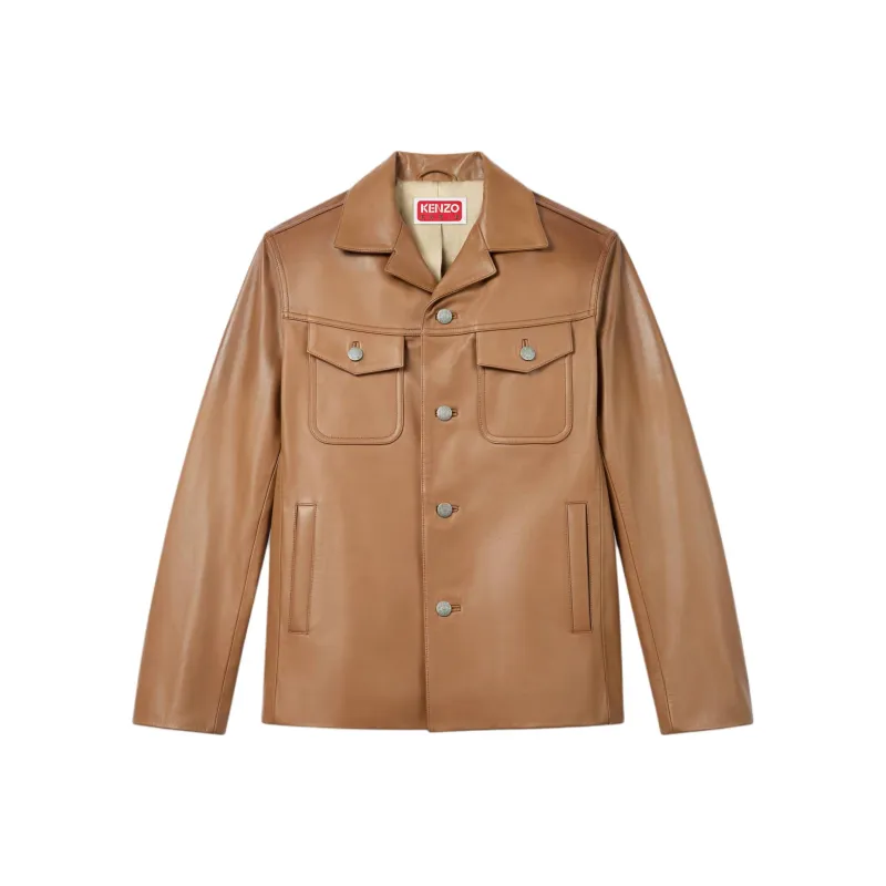 KENZO FW24 Leather Jacket Men's Light Yellow Brown-0