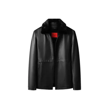 PIERRE CARDIN Leather Jacket Men's Black