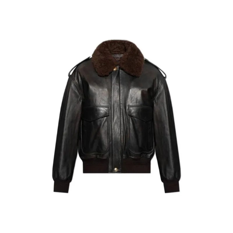 VERSACE Detachable Collar Leather Jacket-0
