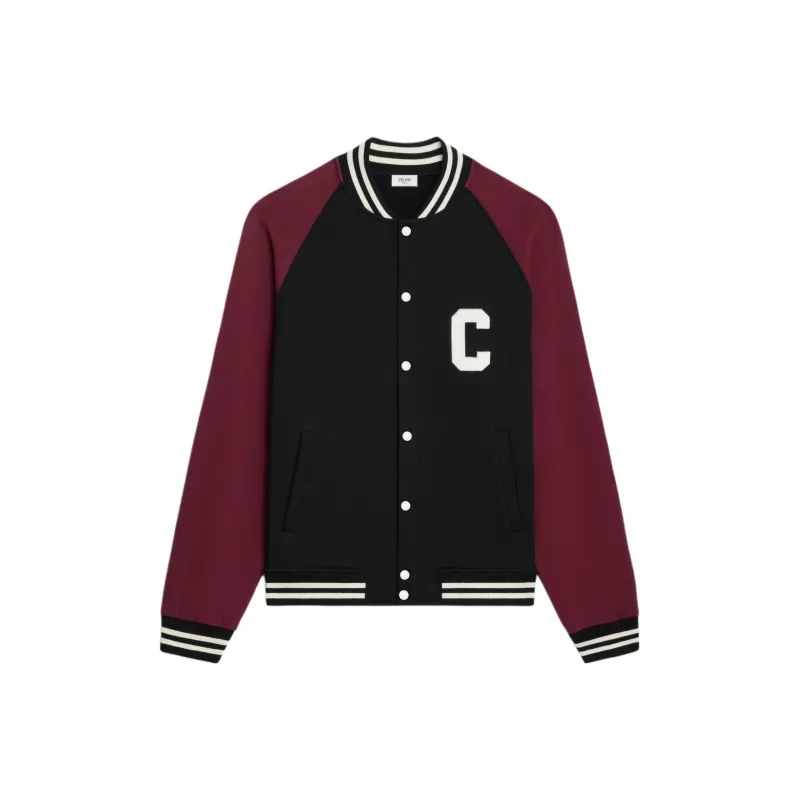 CELINE FW24 Baseball Jacket Men's Black & Grape Red-0