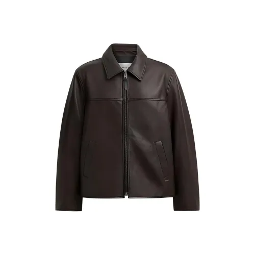 COACH SS24 Leather Jacket Men's Red Coffee