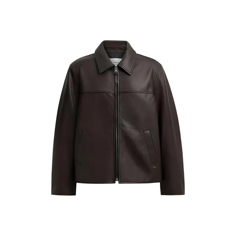 COACH SS24 Leather Jacket Men's Red Coffee-0