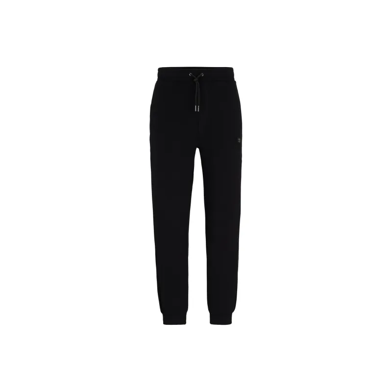 HUGO BOSS SS24 Stretch-Cotton Tracksuit Bottoms With Stacked Logo Casual Pants Men's Black-0