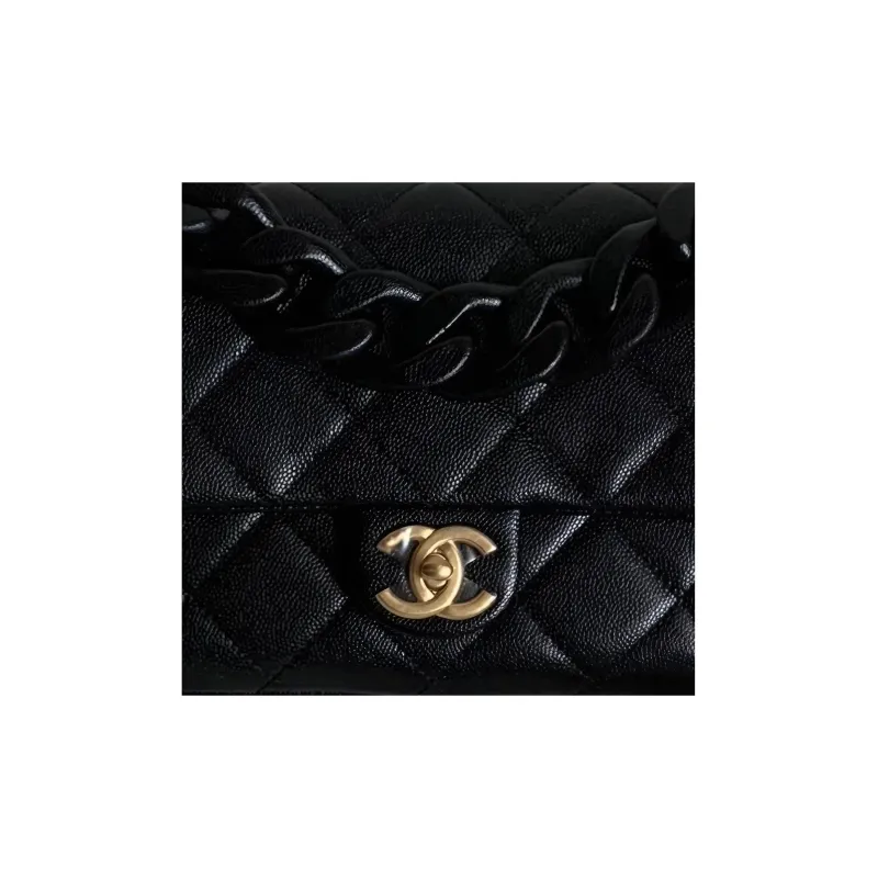CHANEL Grain Embossed Litchi Grain Cow Leather Mini Square Flap Bag, Shoulder Bag, Crossbody Bag Tubas Women's Black-3