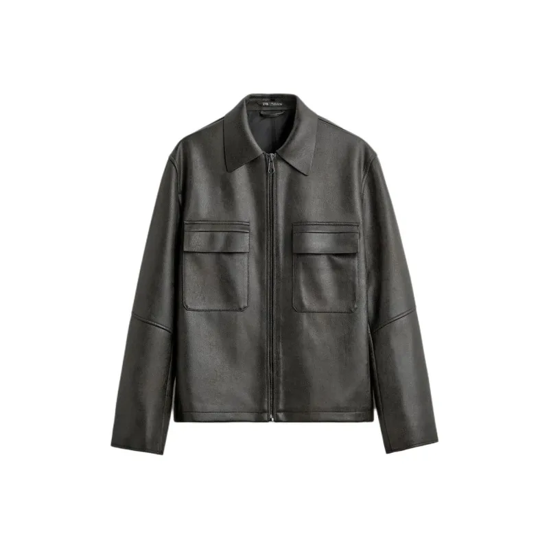 ZARA Leather Jacket Men's Green-0