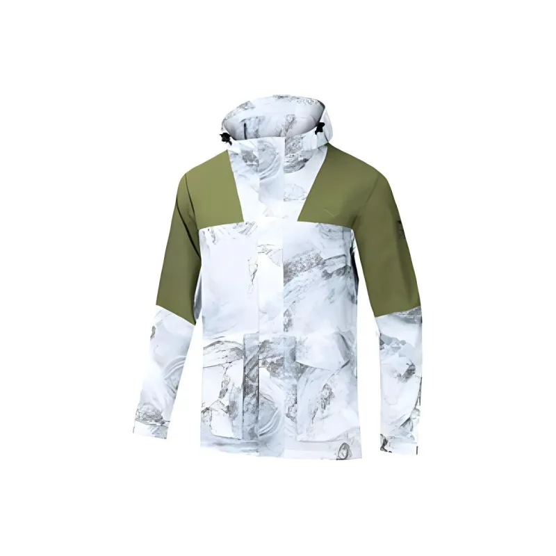 Anta Outdoor Collection Trench Coat Men's Papyrus White/Full Coverage Print/Spiral Turquoise-0