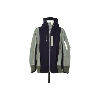 Sacai Panelled Zip Up Drawstring Hoodie
