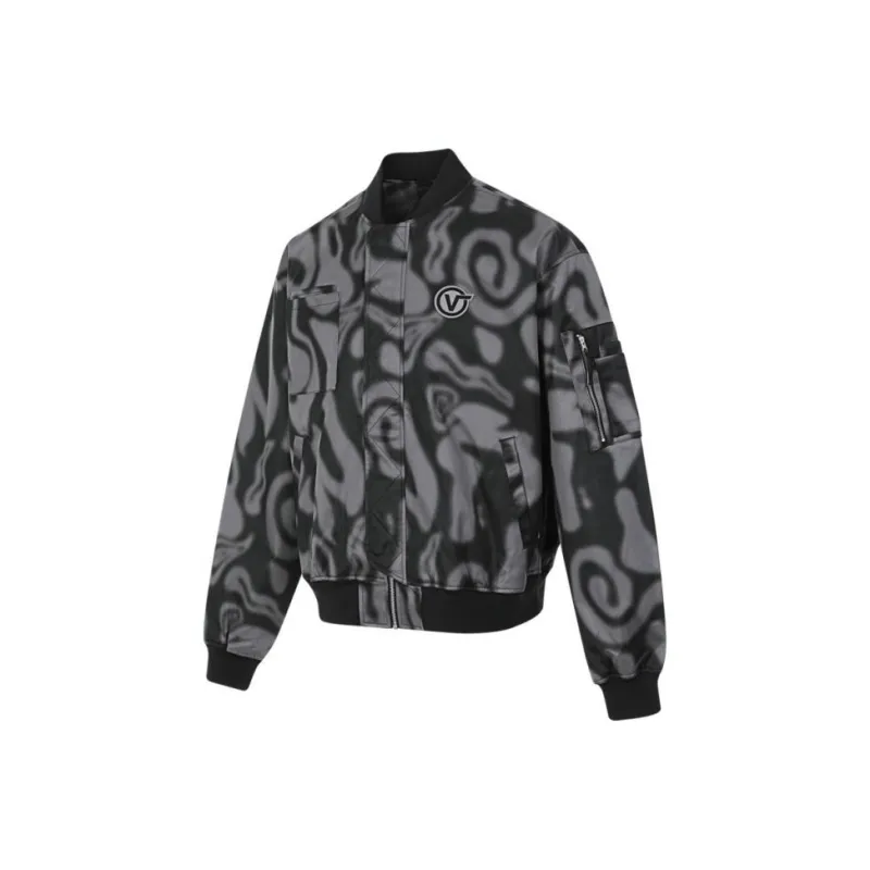 Vans BLUR LOGO BOMBER Baseball Jacket Men's Black Gray-0