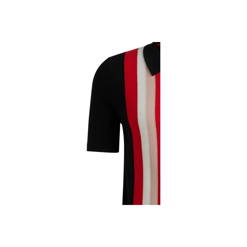 HUGO BOSS ZIP-NECK POLO SWEATER WITH VERTICAL STRIPES Polo Shirt Men's Black Red-1