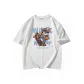 White-Short-Sleeved-Skateboard Cat Black