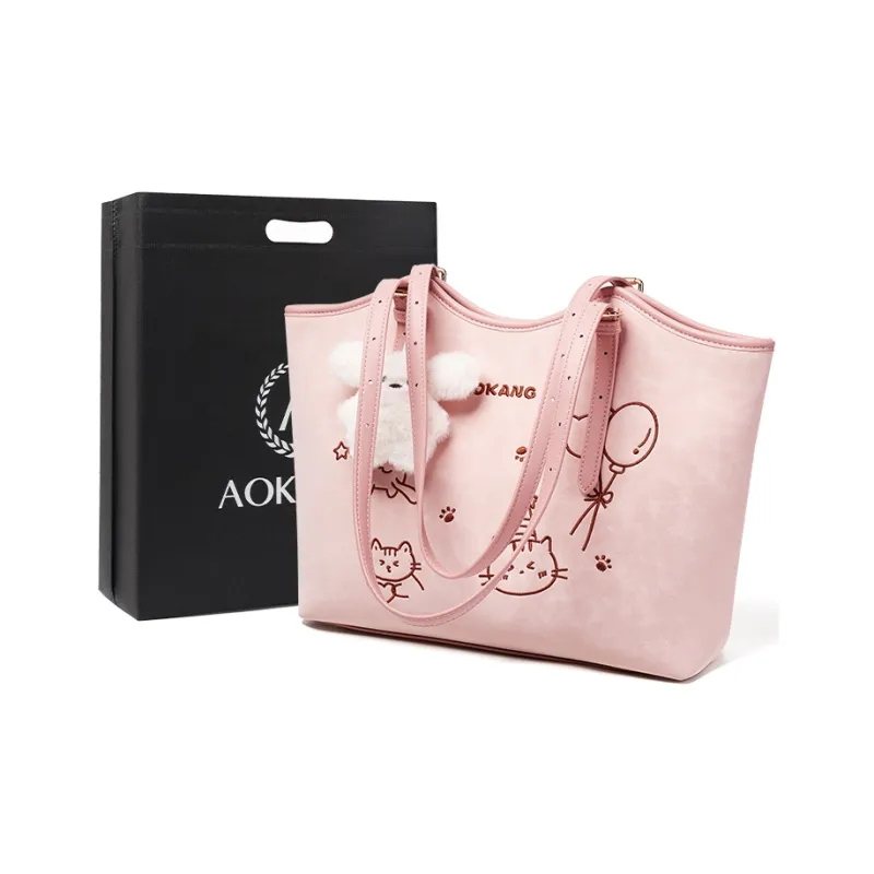 AOKANG Polyurethane Leather Tote Bag, Shoulder Bag Large Size Women's Pink/White/Black/Apricot-4