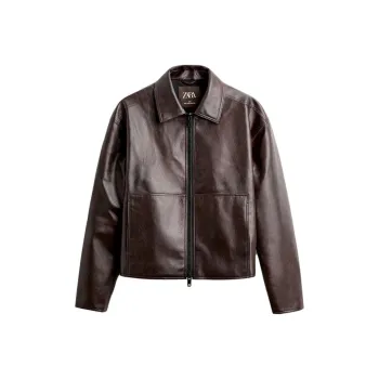 ZARA Leather Jacket Men's Dark Brown
