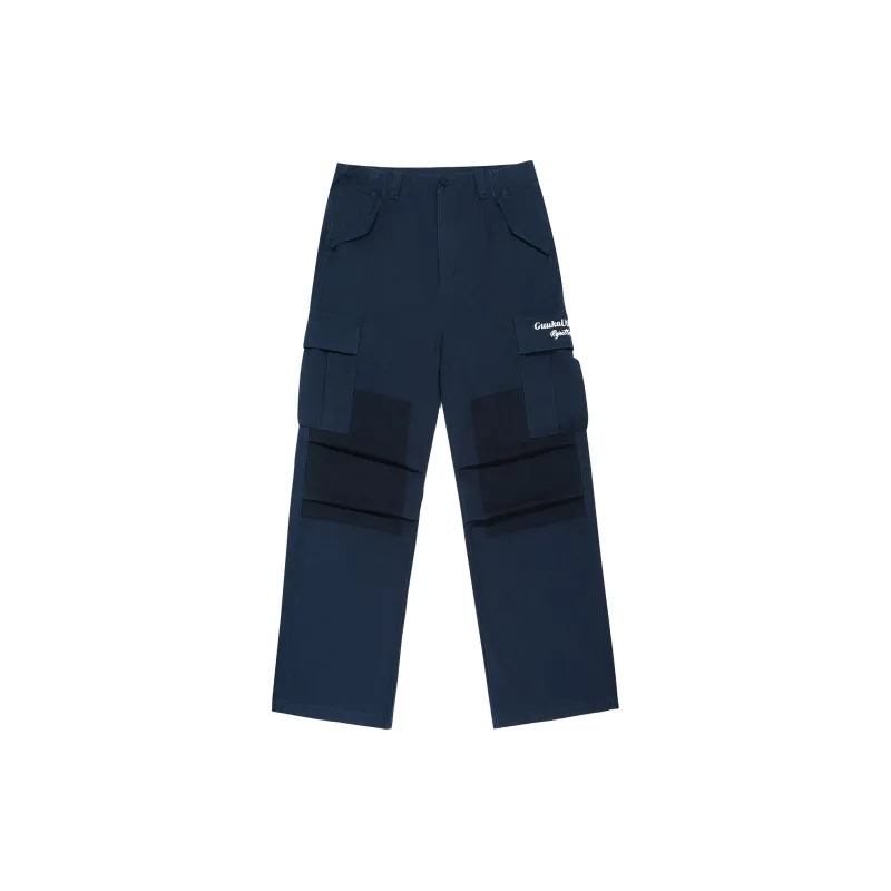 Guuka Embroidered Letter Casual Pants Unisex Navy Blue-0