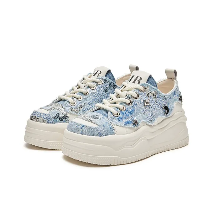 HR Low Top Skateboard Shoes Women's Beige Blue-2