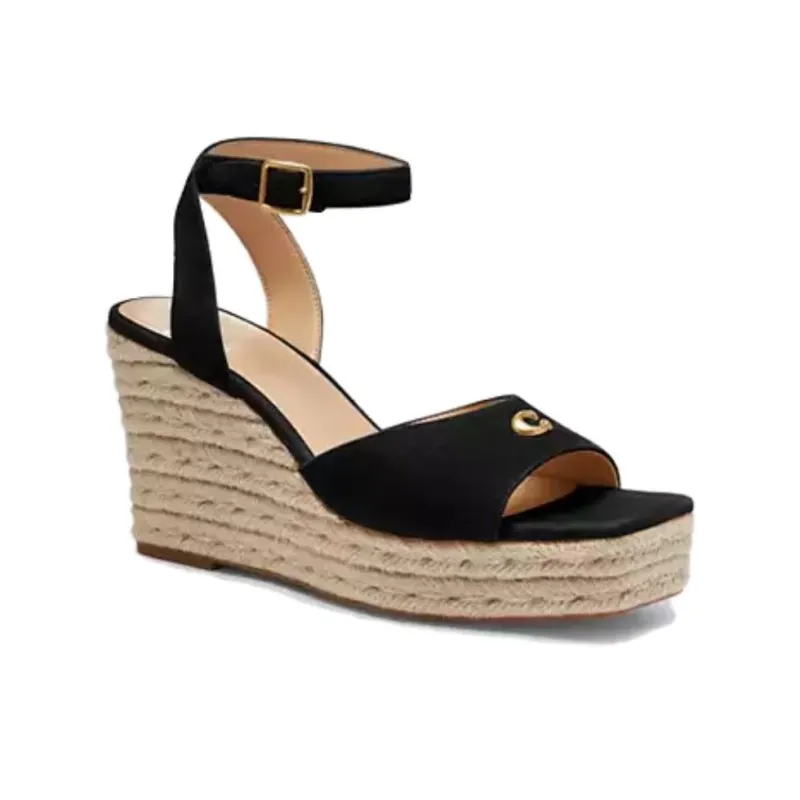 COACH Espadrille One Strap Sandals 7cm Women's Black-2