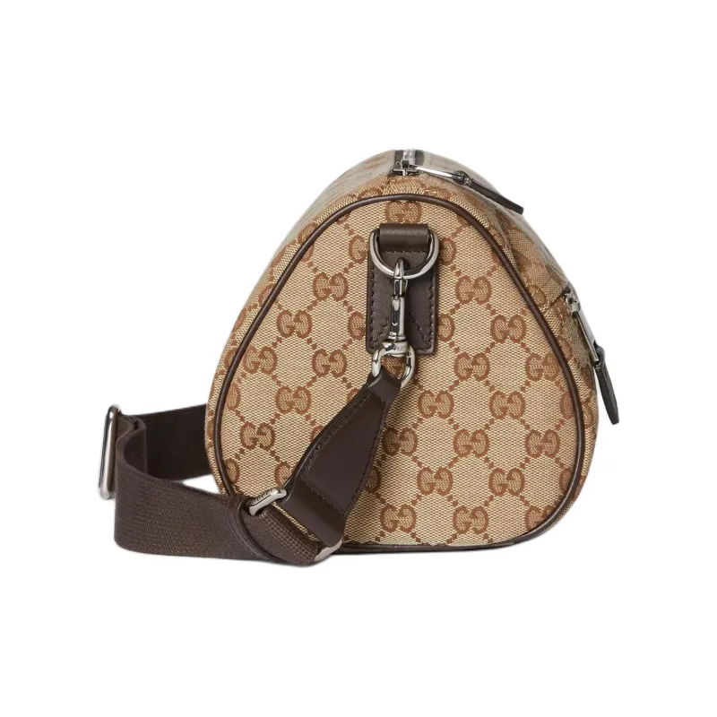 GUCCI GG Canvas Boston Bag, Crossbody Bag, Shoulder Bag Small Size Men's Beige & Dark Brown-2
