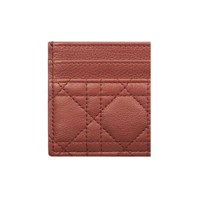 DIOR Caro Soft Calfskin Card Clip Card Holder Women's Red-4