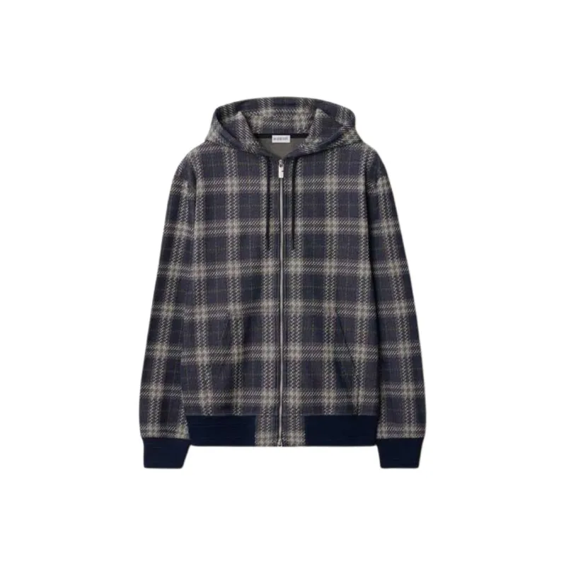 Burberry Checked Zipped Drawstring Hoodie-0