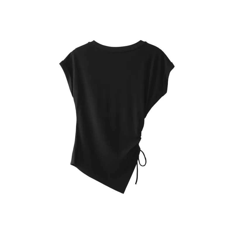 Fstudio Summer Solid Color Slimming Irregular Design Short Sleeved T Shirts Women's-2