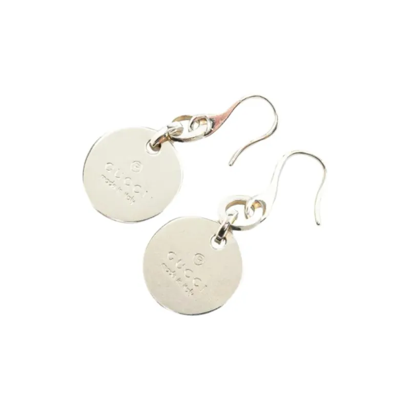 GUCCI 1990 2024 Sterling Silver Trademark Round Drop Earrings-0
