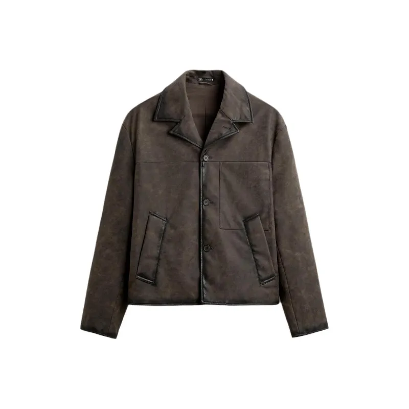 ZARA Leather Jacket Men's Brown-0