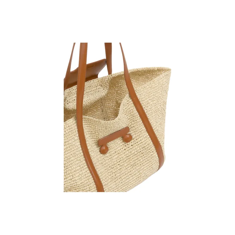 MARNI Trunkaroo Paper With Cow Leather Tote Bag, Shopping Bag, Shoulder Bag Medium Size Women's Beige & Brown-4