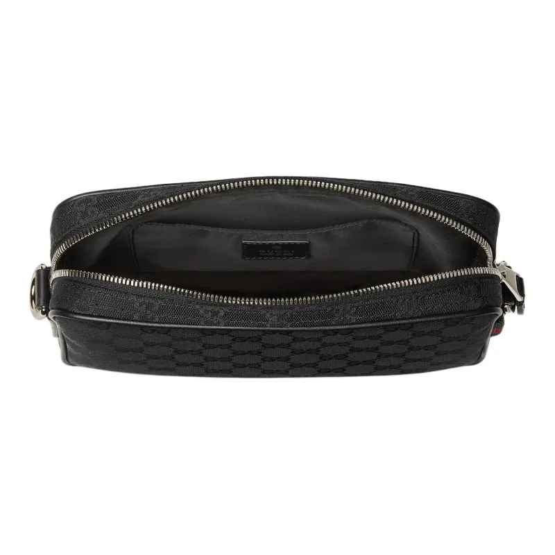 GUCCI Canvas With Leather Trim Canvas Bag, Shoulder Bag Small Size Men's Black-5