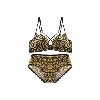 Flowers In Water Underwear Set Women's Coffee Leopard Print