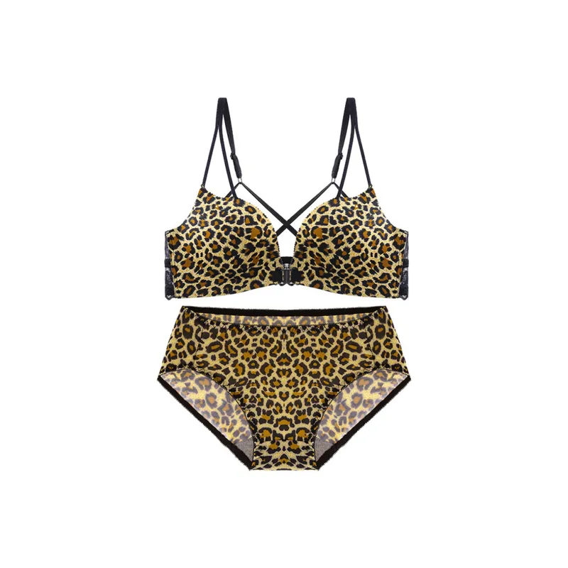 Flowers In Water Underwear Set Women's Coffee Leopard Print-0