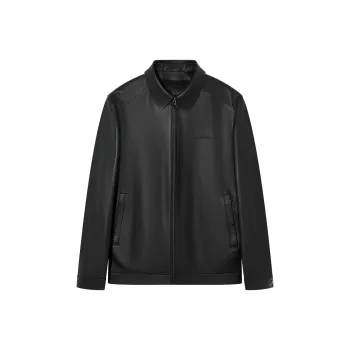 SEVEN One Piece Three Layer Winter Sheepskin Leather Jacket Men's Black