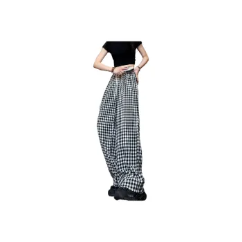Caramella Casual Pants Unisex Black White Plaid