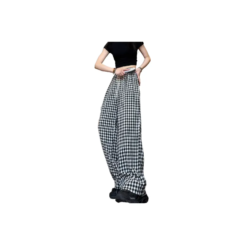 Caramella Casual Pants Unisex Black White Plaid-0