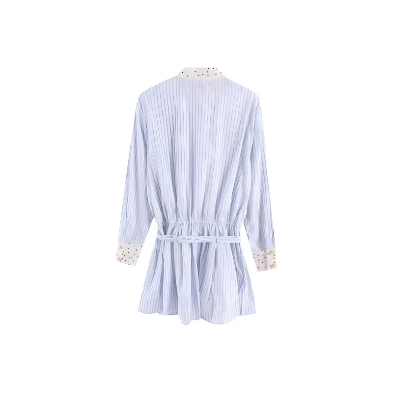 DOSOHEB Long Sleeved Dress Women's Blue Stripes Pattern-1