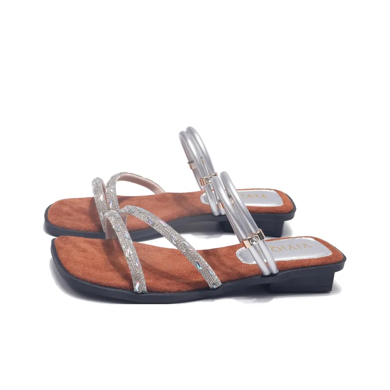 Take The Qin Rubber Sole Abrasion Resistant Slide Slippers Women's Silver Gift Box Set-8