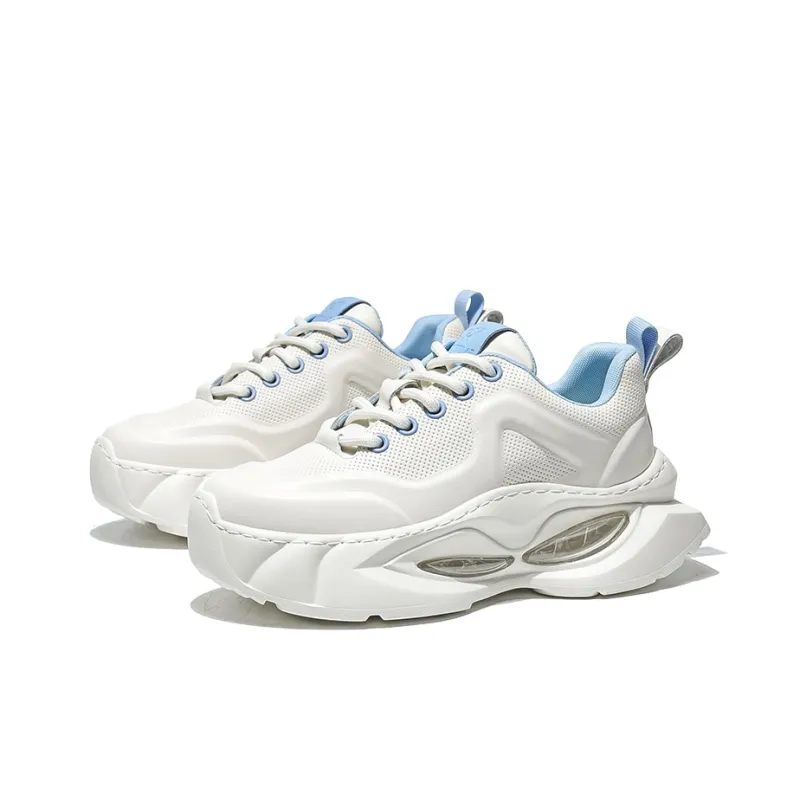 MOERBAI Lava Series Breathable Height Increase Low Top Chunky Sneakers Men's White Blue-1