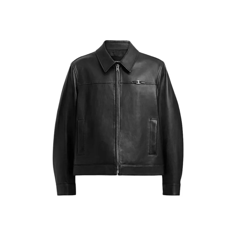 COACH FW24 Leather Jacket Men's Black-0