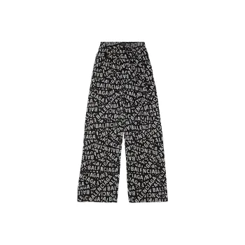 Balenciaga All Over Logo Printed Wide Leg Trousers