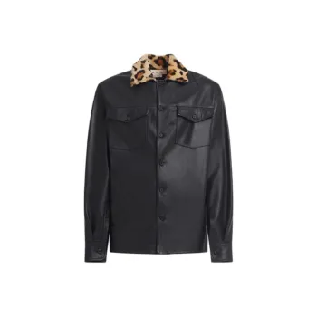 MARNI Leather Shirt With Shearling Collar