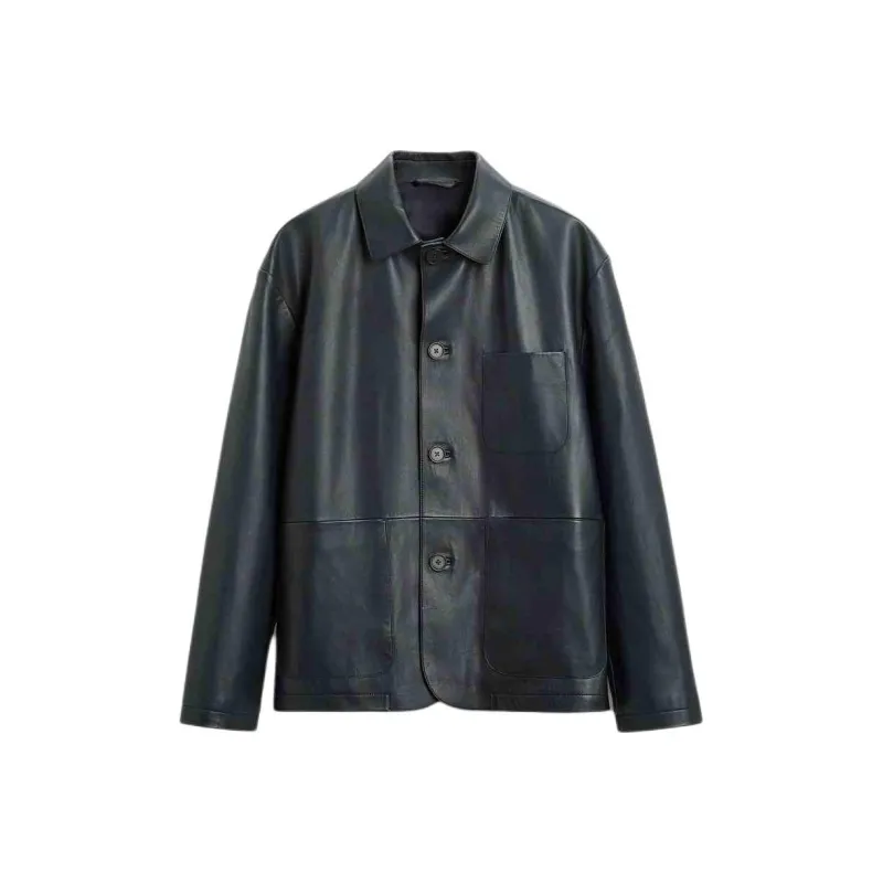 ZARA Leather Jacket Men's Sea Blue-0