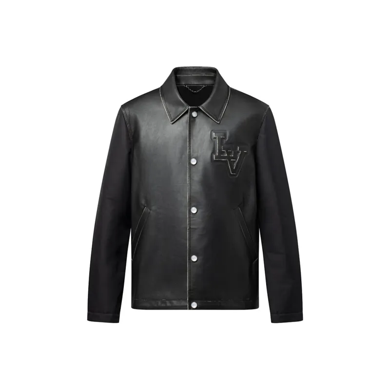 Lv Vintage Effect Leather And Nylon Coach Jacket-0