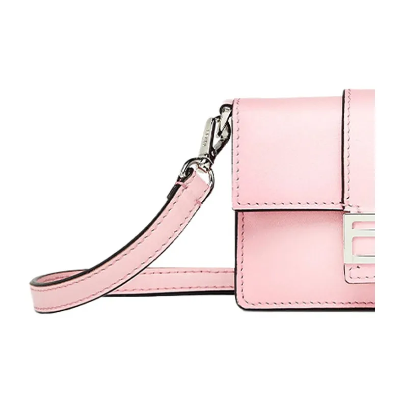 FENDI Leather Baguette Bag Necklace Pouch Handheld Shoulder Bag Mini Men's Pink-4