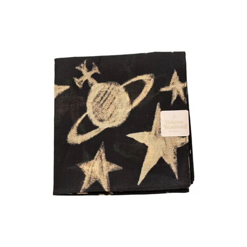 Vivienne Westwood Cotton Silk Scarves Unisex Black Saturn Classic-1