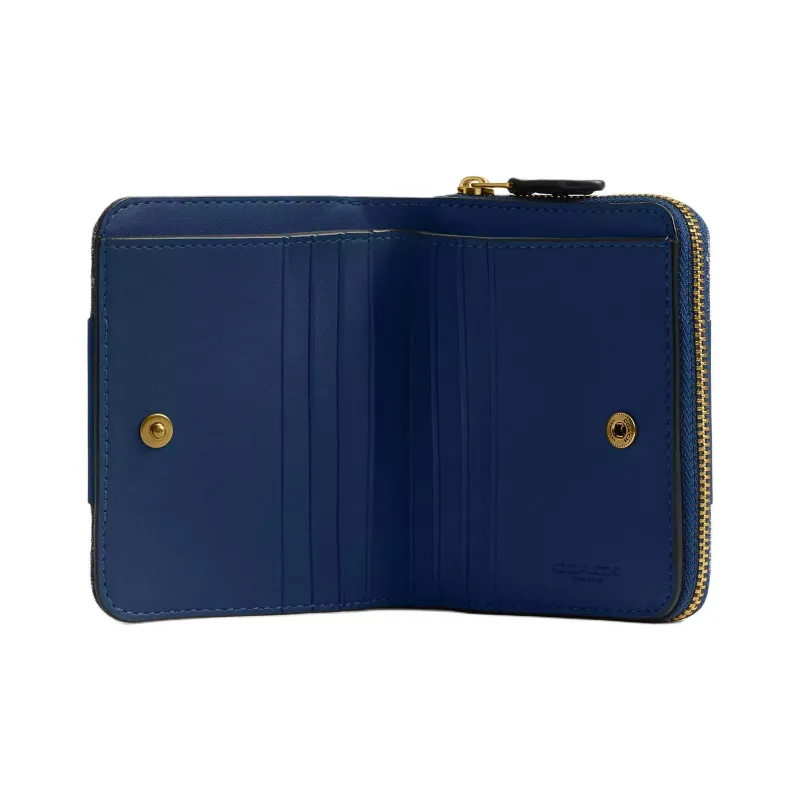 COACH Leather With Denim Wallet Mini Women's Blue-1